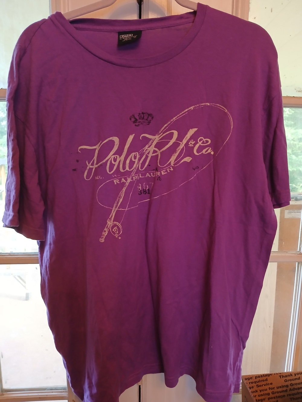 Vintage 90s Polo Ralph Lauren Fly Fishing Graphic T-Shirt VTG Purple M